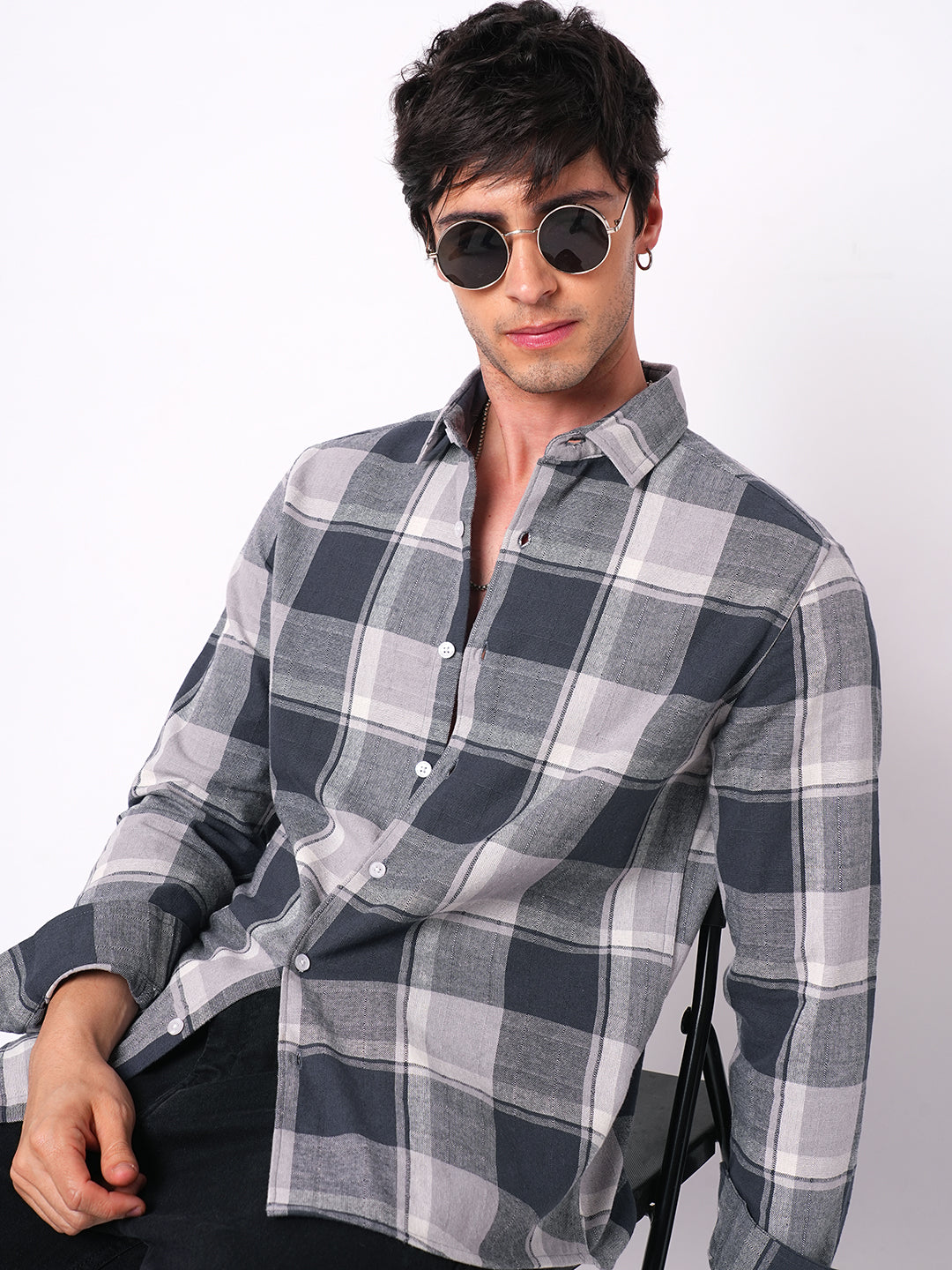 Sumptuous Grey Box Checks Shirt