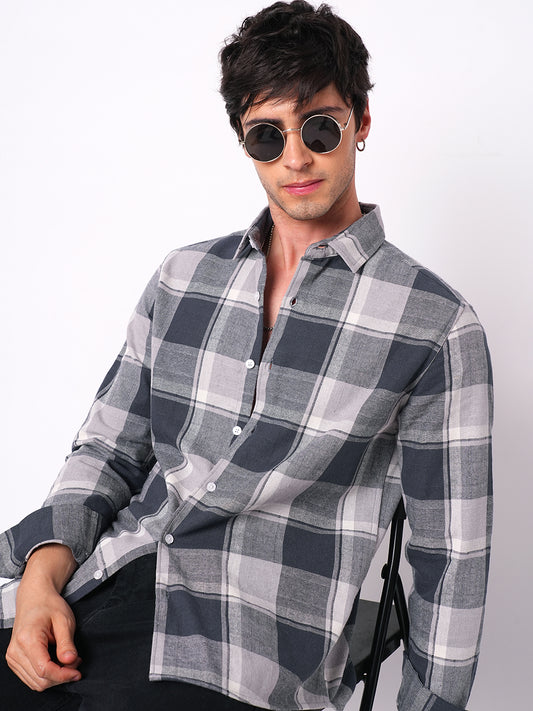 Sumptuous Grey Box Checks Shirt