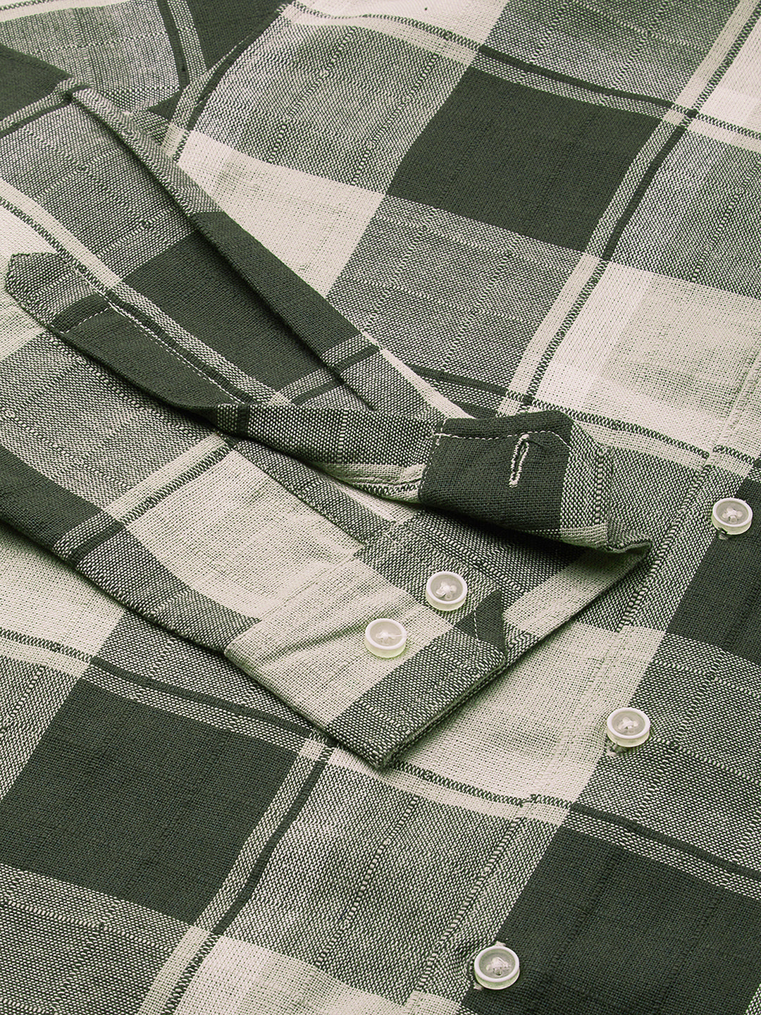 Premium Cotton Dark Army Green Windowpane Checks Textured Shirt