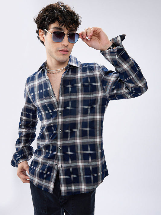 Modish Navy & Grey Tartanique Checkered Shirt