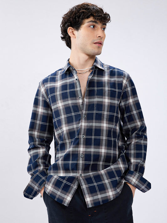 Modish Navy & Grey Tartanique Checkered Shirt