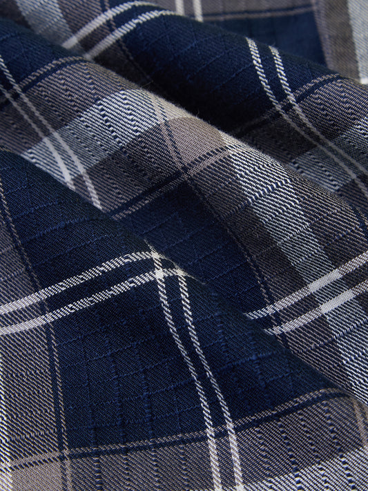 Modish Navy & Grey Tartanique Checkered Shirt
