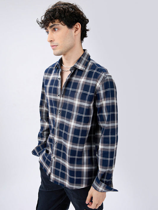 Modish Navy & Grey Tartanique Checkered Shirt