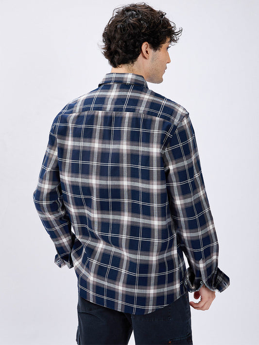 Modish Navy & Grey Tartanique Checkered Shirt