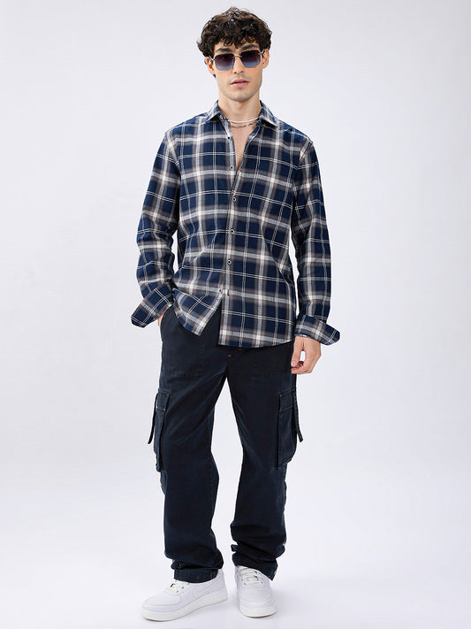 Modish Navy & Grey Tartanique Checkered Shirt