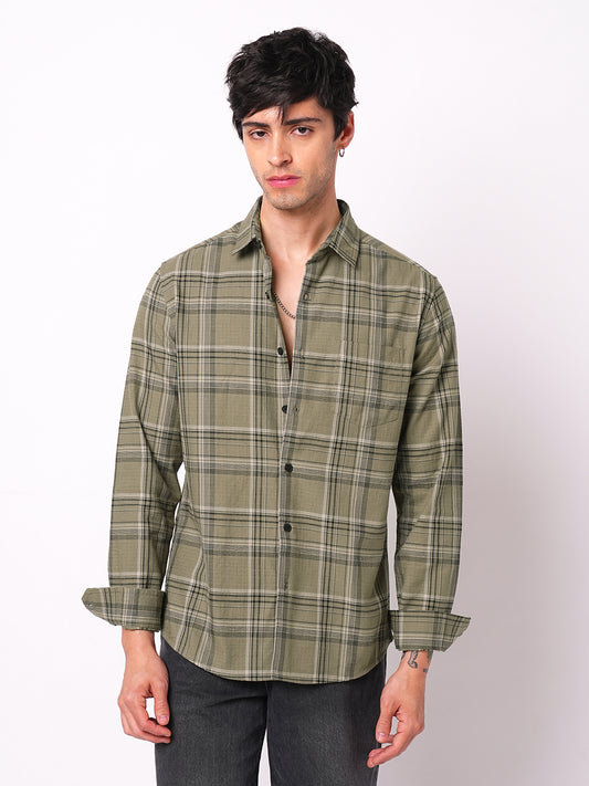 Premium Cotton Spiffy Olive & Black Tartan Checks Shirt