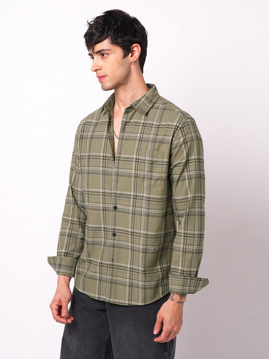 Premium Cotton Spiffy Olive & Black Tartan Checks Shirt