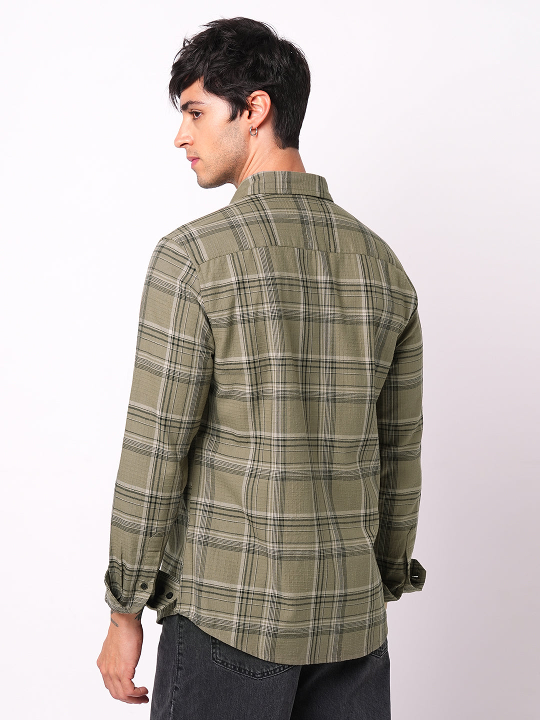 Premium Cotton Spiffy Olive & Black Tartan Checks Shirt