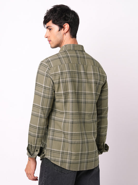 Premium Cotton Spiffy Olive & Black Tartan Checks Shirt