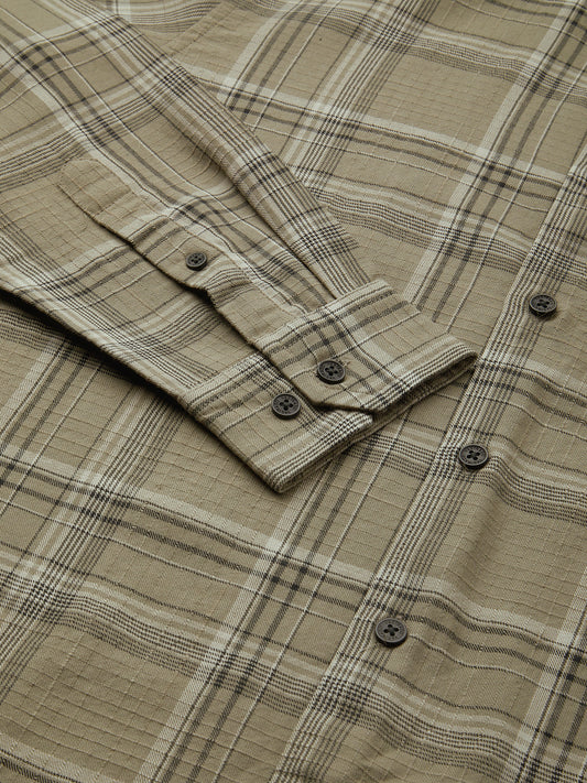 Premium Cotton Spiffy Olive & Black Tartan Checks Shirt