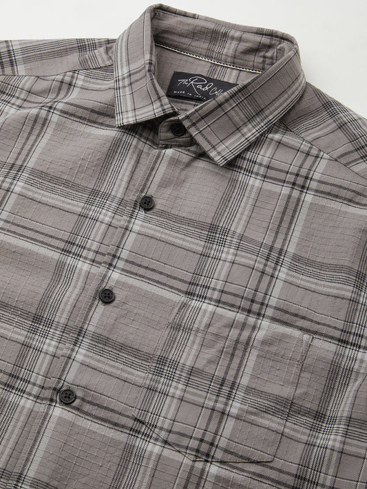 Fossil Grey & Black Tartanique Checkered Textured Shirt