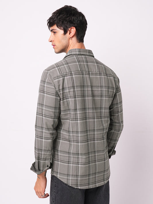 Fossil Grey & Black Tartanique Checkered Textured Shirt