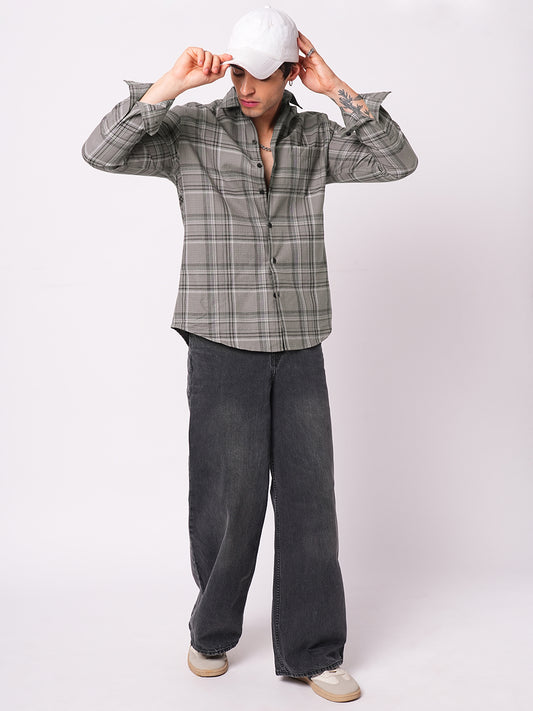 Fossil Grey & Black Tartanique Checkered Textured Shirt