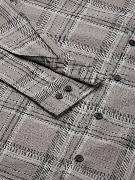 Fossil Grey & Black Tartanique Checkered Textured Shirt