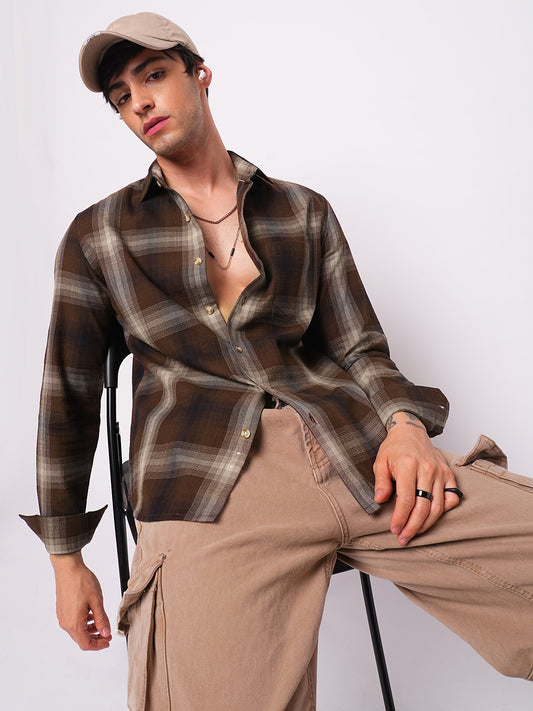 Spiffy Brunette Plaid Checkered Textured Shirt