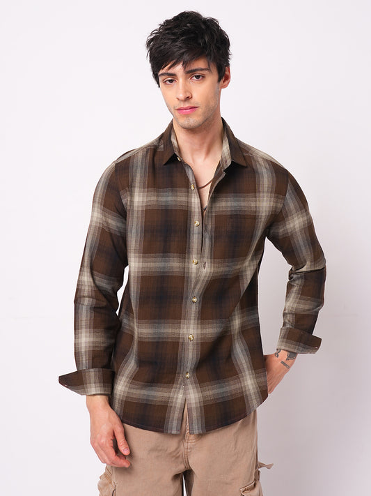 Spiffy Brunette Plaid Checkered Textured Shirt