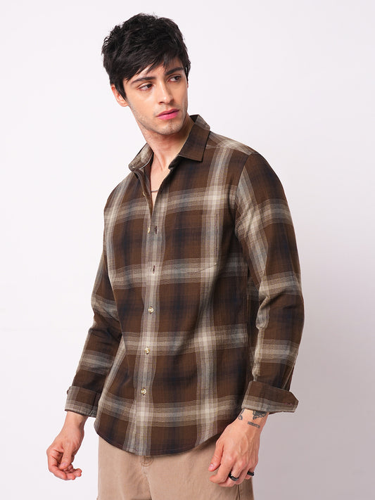 Spiffy Brunette Plaid Checkered Textured Shirt