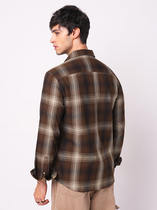 Spiffy Brunette Plaid Checkered Textured Shirt