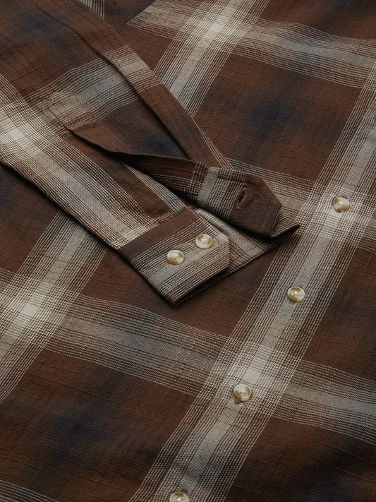 Spiffy Brunette Plaid Checkered Textured Shirt