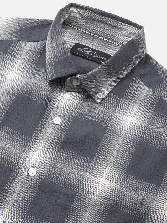 Premium Cotton Grey & White Box Checks Textured Shirt