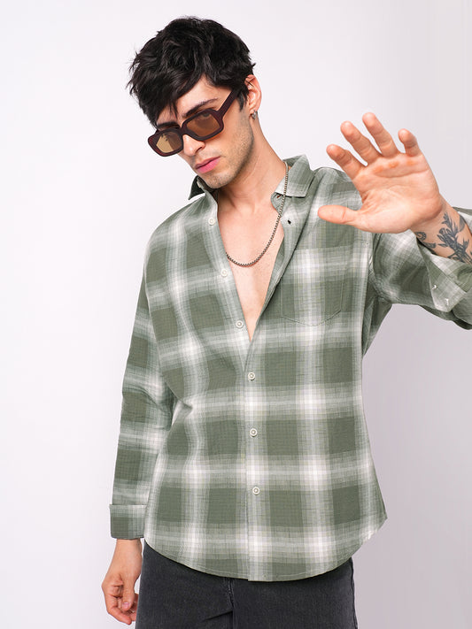 Voguish Olive & White Box Checks Shirt