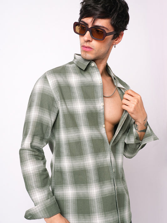 Voguish Olive & White Box Checks Shirt