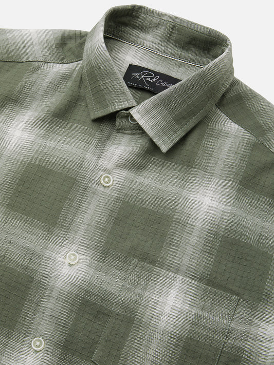 Voguish Olive & White Box Checks Shirt