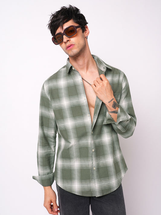 Voguish Olive & White Box Checks Shirt