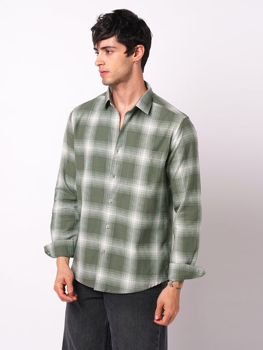 Voguish Olive & White Box Checks Shirt