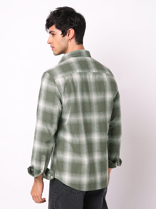 Voguish Olive & White Box Checks Shirt