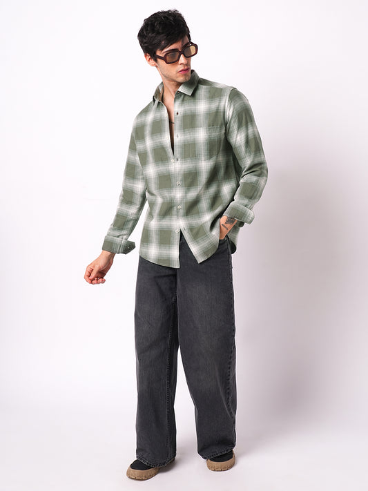 Voguish Olive & White Box Checks Shirt