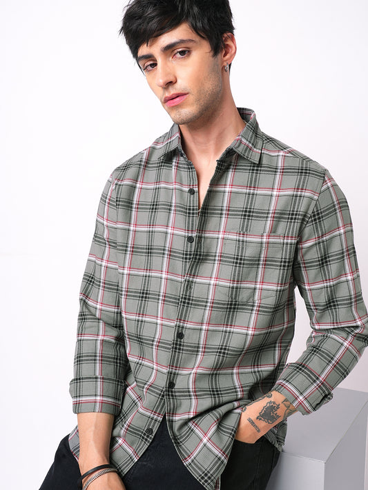 Premium Cotton Warm Grey Tartan Checks Shirt