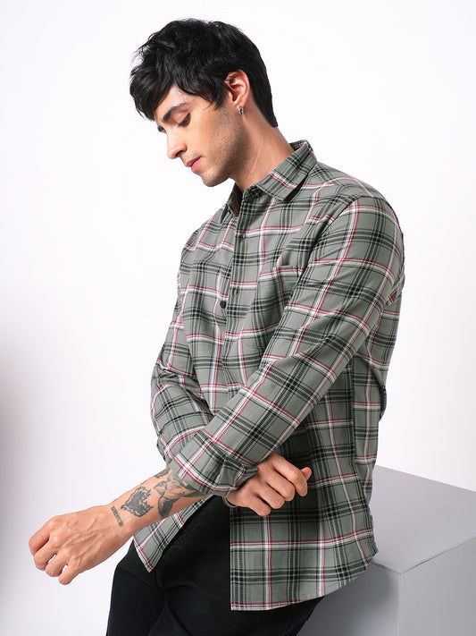 Premium Cotton Warm Grey Tartan Checks Shirt