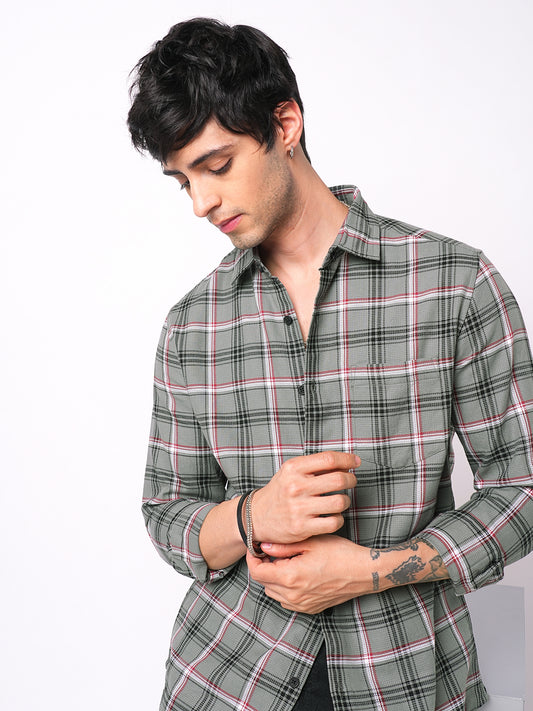 Premium Cotton Warm Grey Tartan Checks Shirt