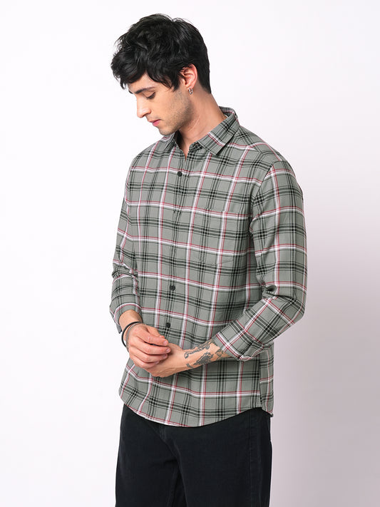 Premium Cotton Warm Grey Tartan Checks Shirt