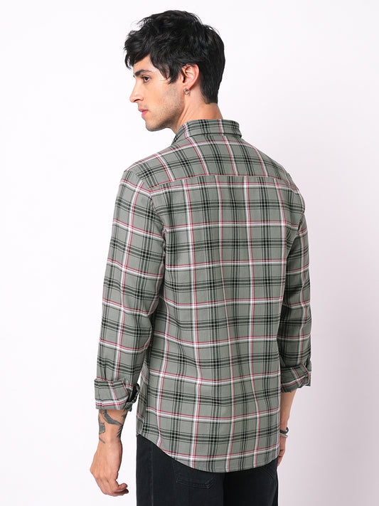 Premium Cotton Warm Grey Tartan Checks Shirt