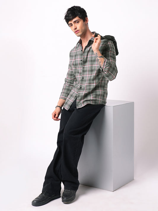 Premium Cotton Warm Grey Tartan Checks Shirt