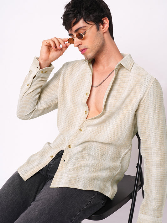 Beige Sun Bleach Woven Stripe Shirt