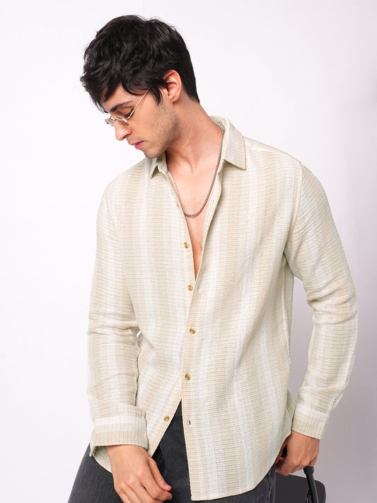 Beige Sun Bleach Woven Stripe Shirt
