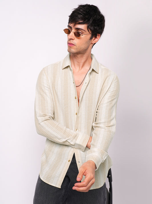 Beige Sun Bleach Woven Stripe Shirt