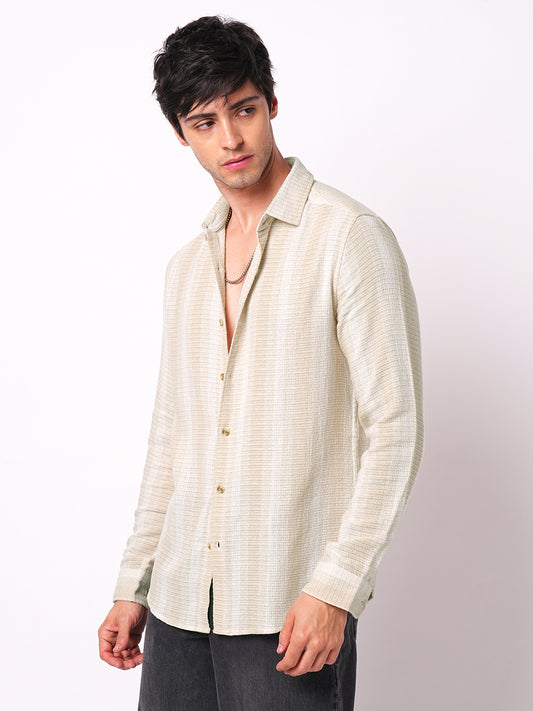 Beige Sun Bleach Woven Stripe Shirt