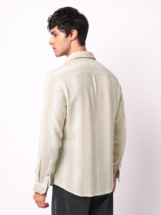 Beige Sun Bleach Woven Stripe Shirt