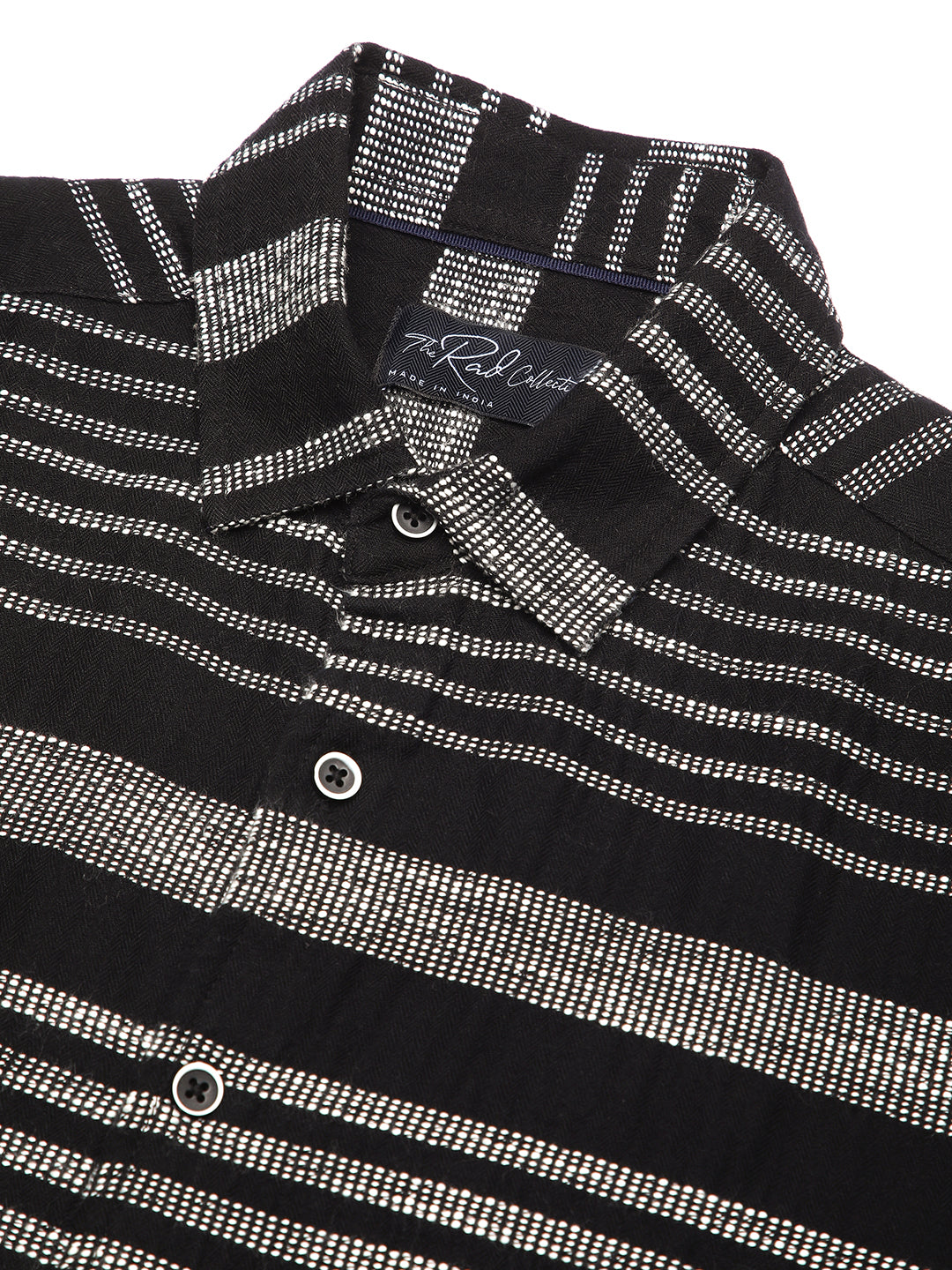 Premium Cotton Black & White Jacquard Striped Shirt