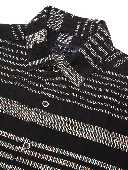 Premium Cotton Black & White Jacquard Striped Shirt