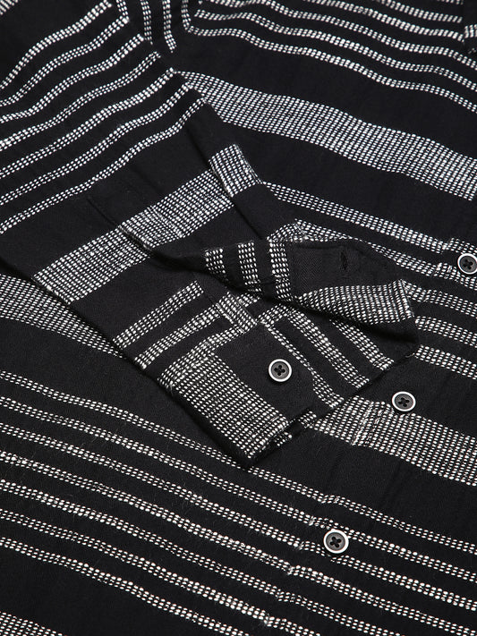 Premium Cotton Black & White Jacquard Striped Shirt