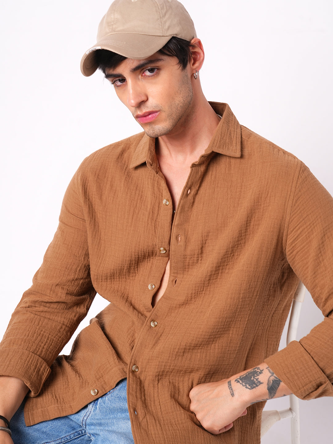Sepia Brown Double Cloth Shirt