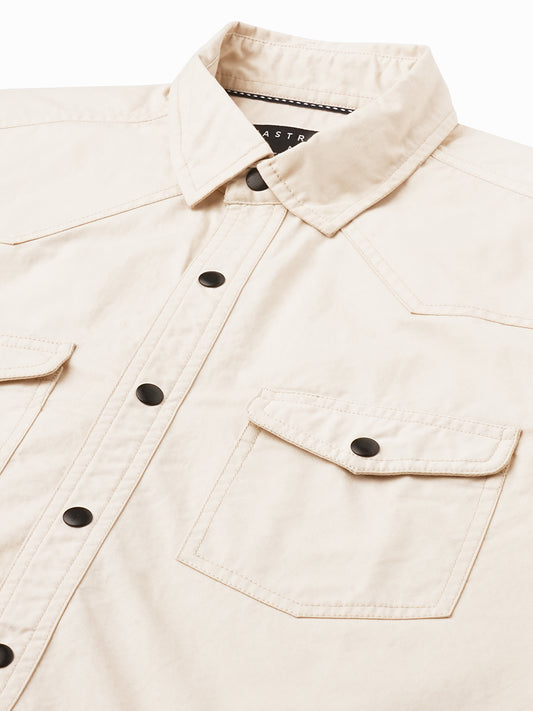 Elegant Beige Double Pocket Overshirt