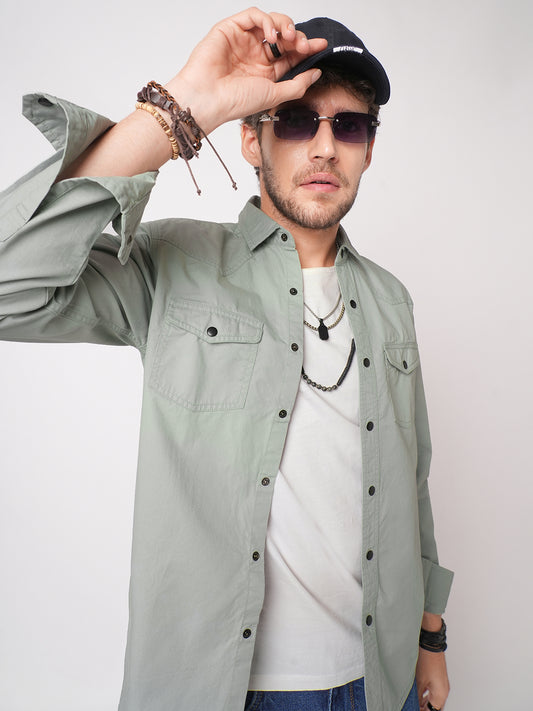 Trout Grey Canvas Double Pocket Overshirt