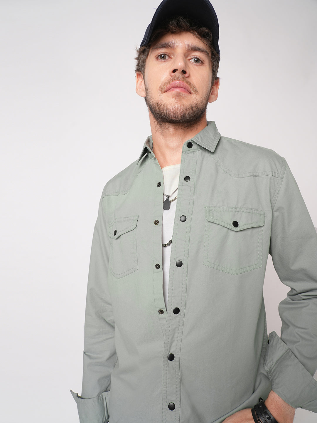 Trout Grey Canvas Double Pocket Overshirt