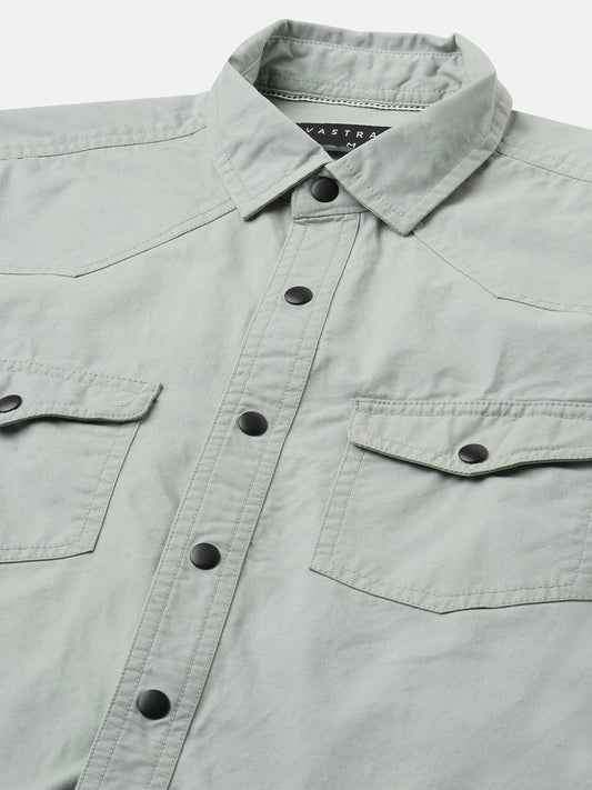 Trout Grey Canvas Double Pocket Overshirt